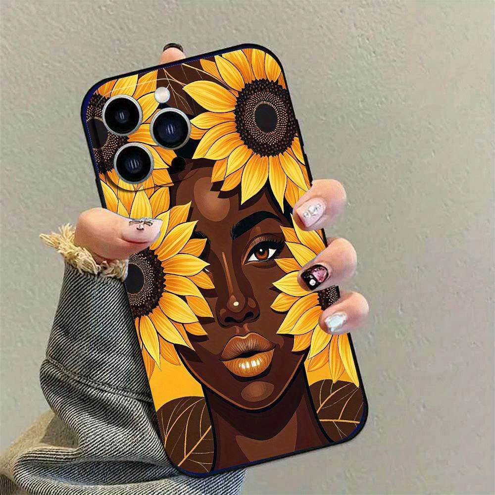 1Pc Black For iPhone 14 Pro Max African Lady TPU Phone Case