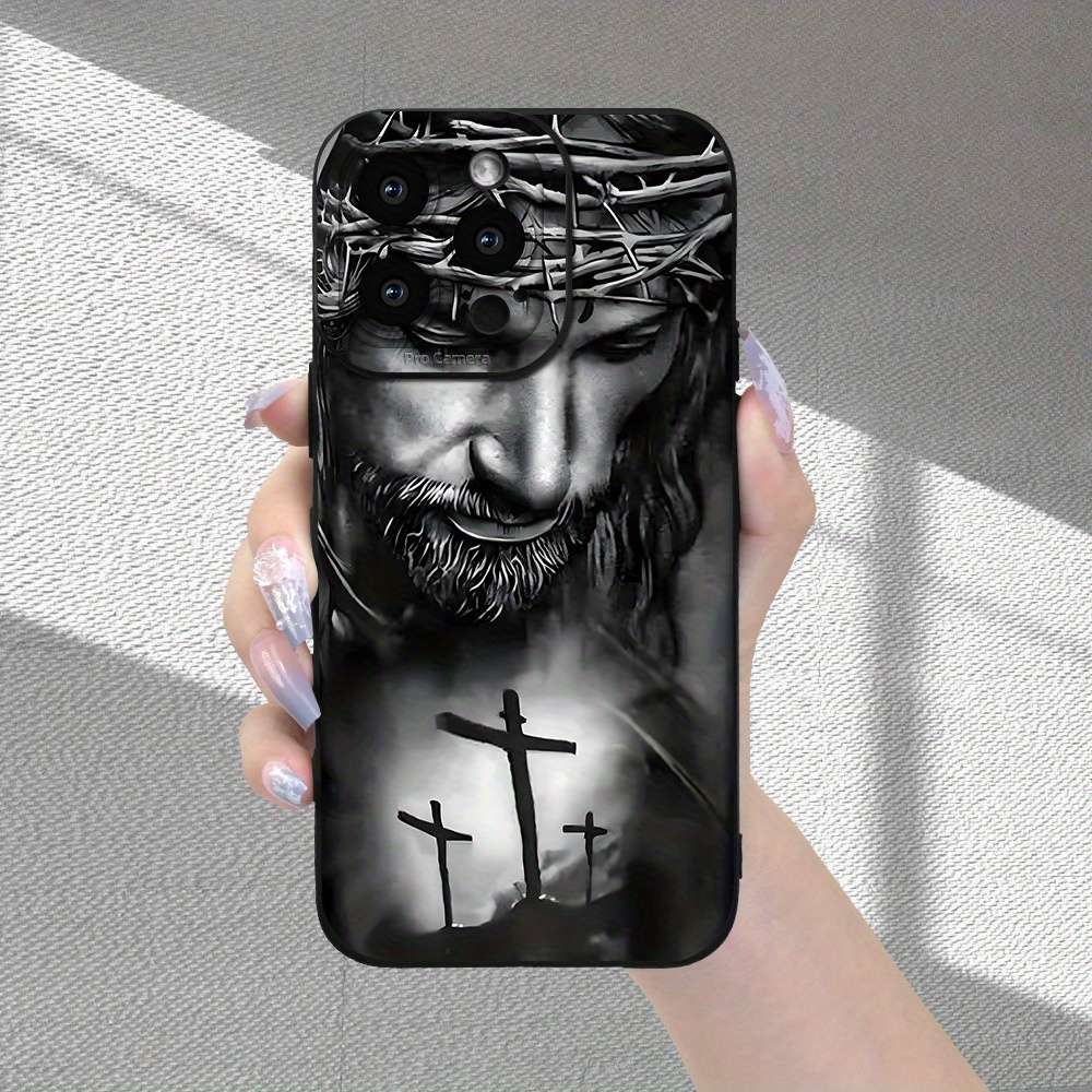 1Pc Black For iPhone 16 Plus Pirate And Cross Pattern Phone Case