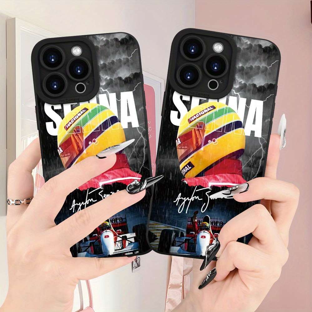 1Pc Black For iPhone 16 F1 Racing Pattern Phone Case