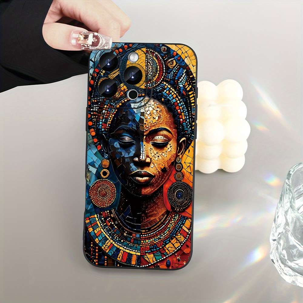 1Pc Black For iPhone 15 Plus African Girl Pattern Phone Case