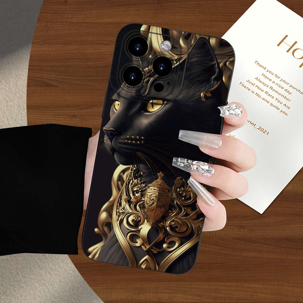 1Pc Mixed Color  For iPhone 15 Pro Max Egyptian Cat God Phone Case
