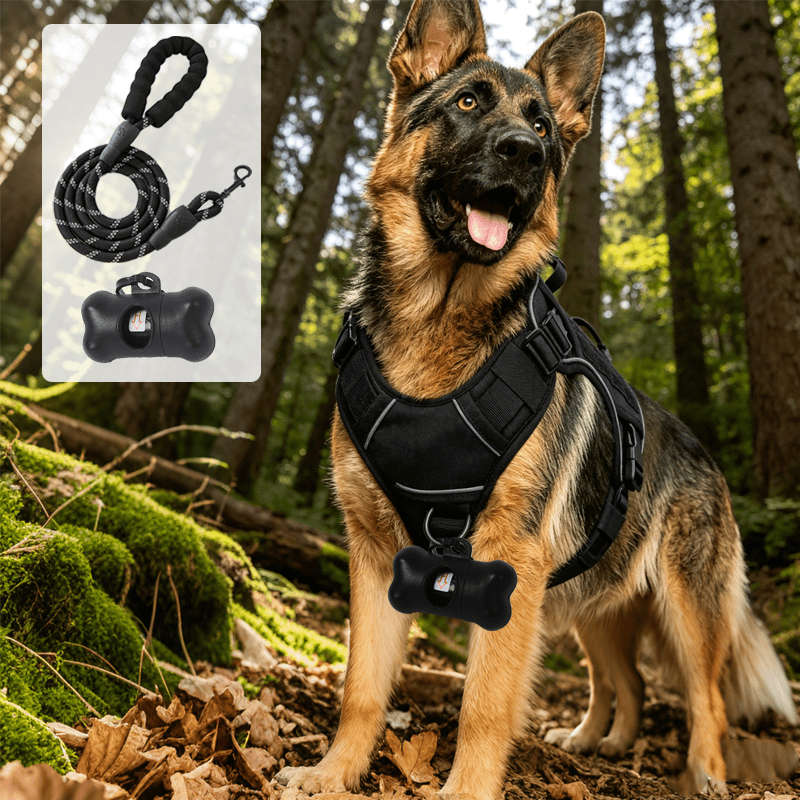 Dog Leash Color 1 Black Chest HarnessReflective LeashDog Waste Bag Size S