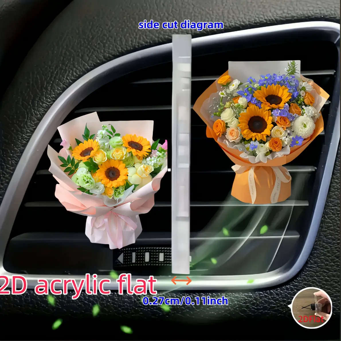Car Interior Decor Color 2Pcs Sunflower Bouquet