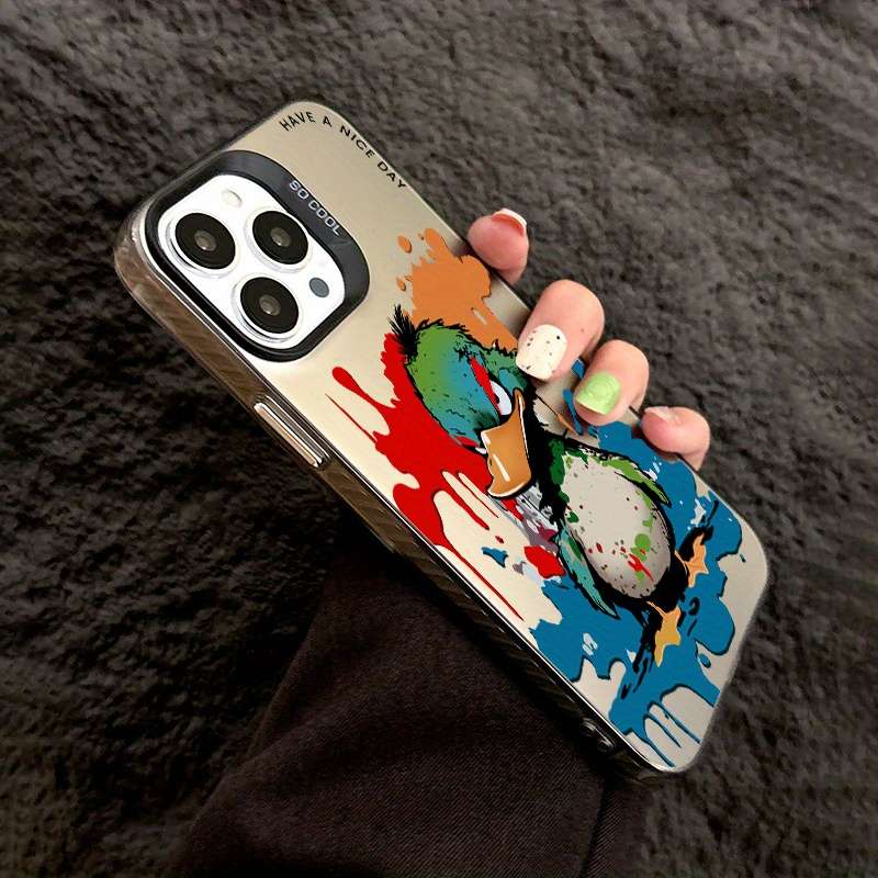 1Pc Grey For iPhone 16 Plus Anime Duck Pattern Phone Case