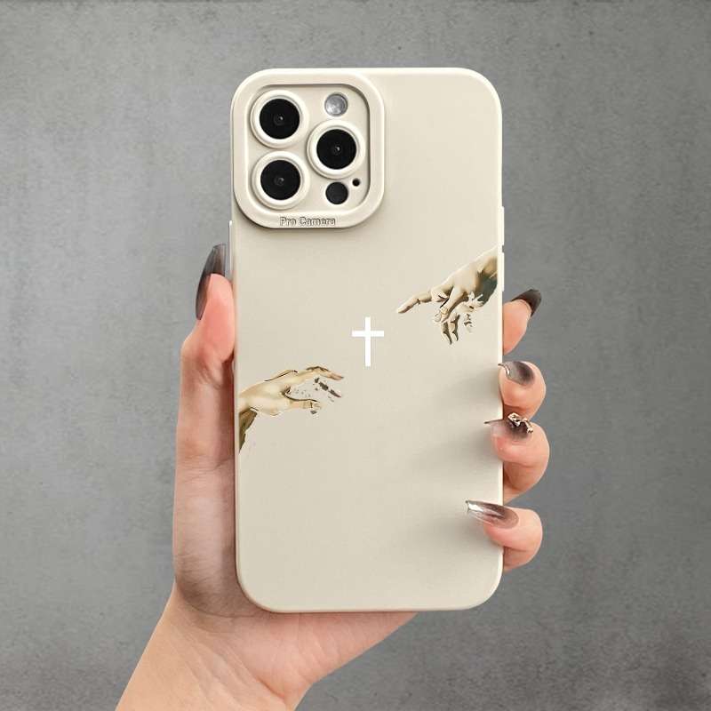 1Pc Beige For iPhone 16 Pro Max Two Finger Crosses Phone Case