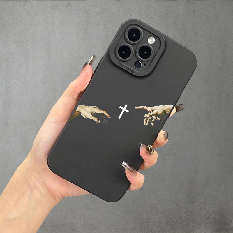 1Pc Beige For iPhone 16 Pro Max Two Finger Crosses Phone Case