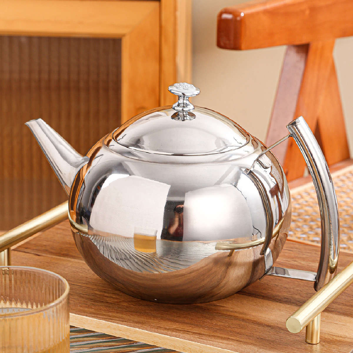 Kettle Color Small Silver Round Kettle With Large Handle