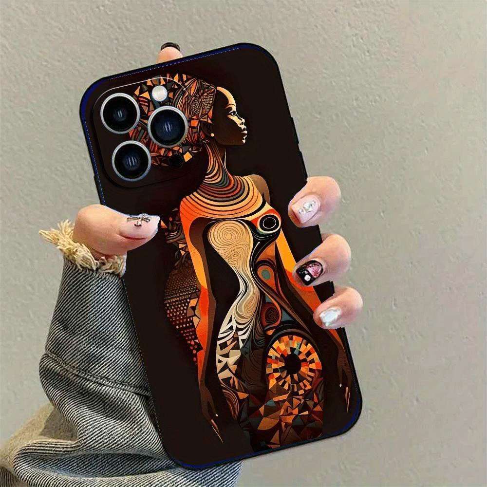 1Pc Black For iPhone 14 African Style TPU Phone Case