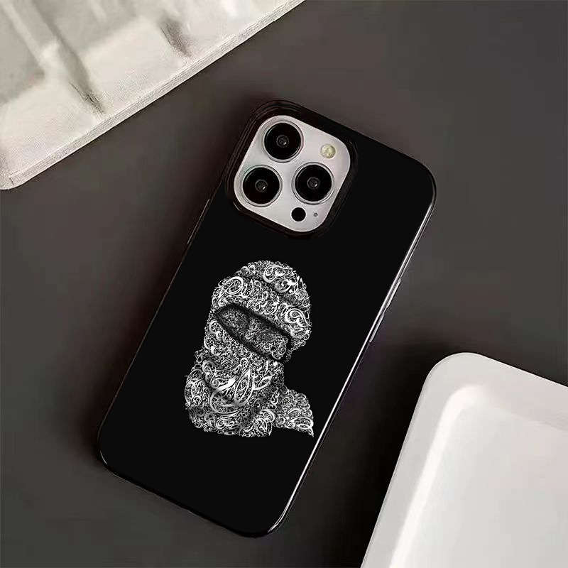 1Pc Black For iPhone 15 Plus Arabic Pattern Design Phone Case