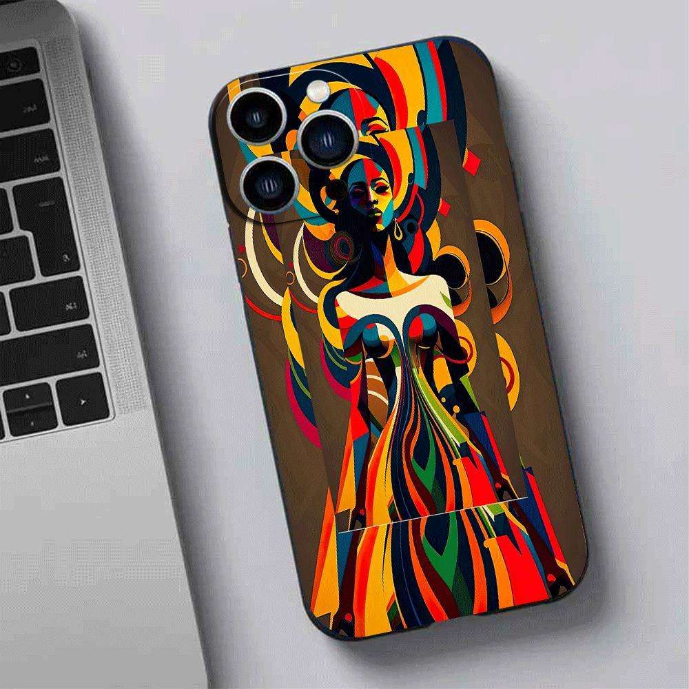 1Pc Black For iPhone 15 Plus African Style TPU Phone Case