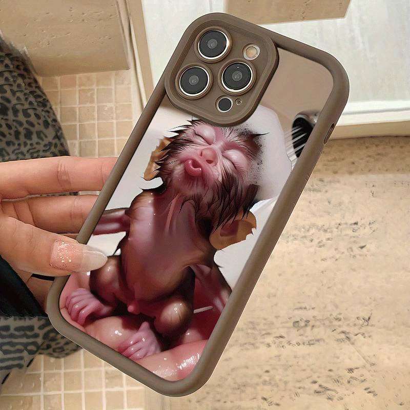 1Pc Dark Brown For iPhone 15 Plus Brown Monkey Pattern Phone Case