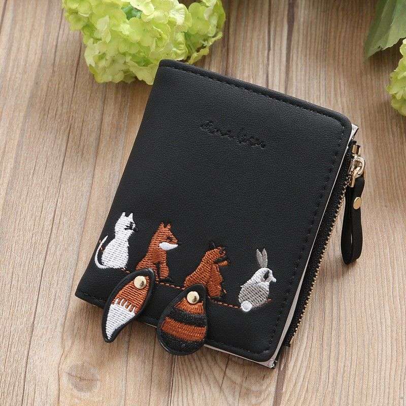 Zipper Small Wallet Women'S Cute Snap Button Wallet With Card Slots Id Window