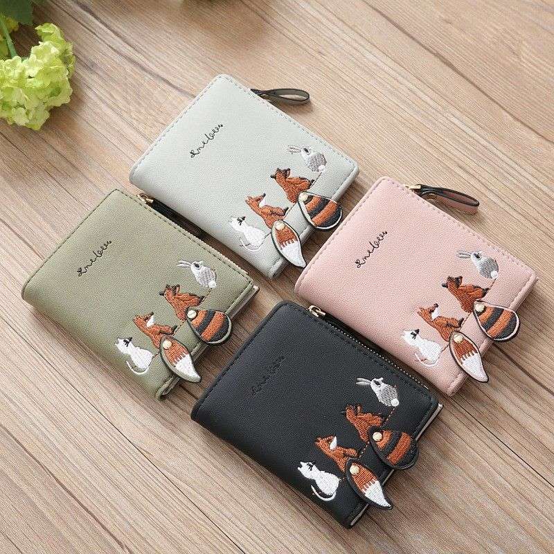 Zipper Small Wallet Women'S Cute Snap Button Wallet With Card Slots Id Window