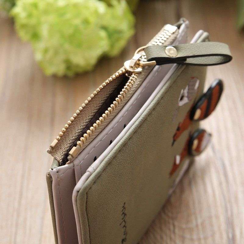 Zipper Small Wallet Women'S Cute Snap Button Wallet With Card Slots Id Window