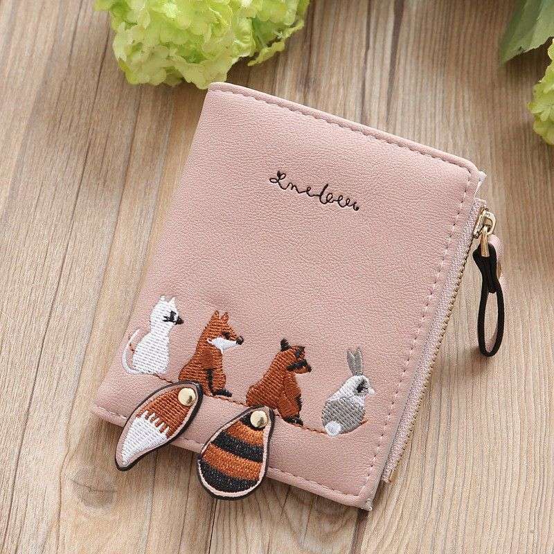Zipper Small Wallet Women'S Cute Snap Button Wallet With Card Slots Id Window