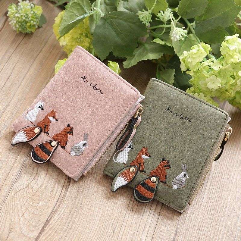 Zipper Small Wallet Women'S Cute Snap Button Wallet With Card Slots Id Window