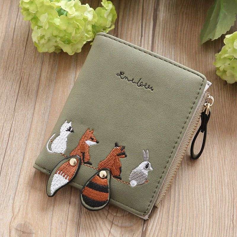 Zipper Small Wallet Women'S Cute Snap Button Wallet With Card Slots Id Window
