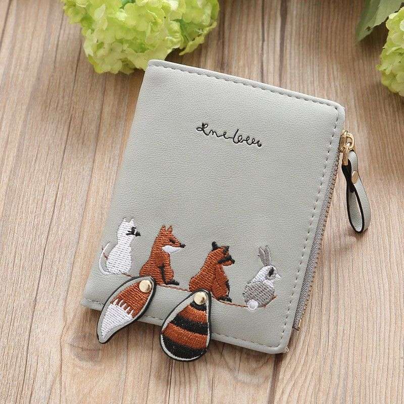 Zipper Small Wallet Women'S Cute Snap Button Wallet With Card Slots Id Window