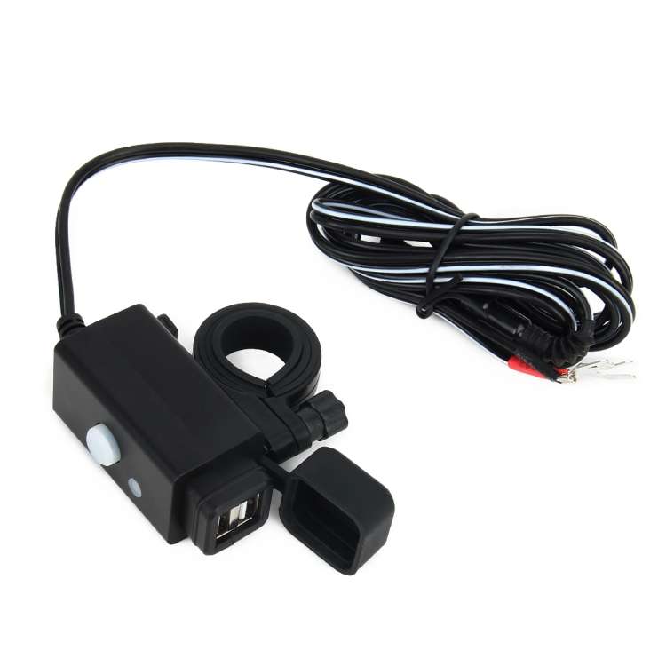 Waterproof Motorcycle USB Phone Charger Adapter with Power Switch 5V Dual Ports Smart Charging Pow