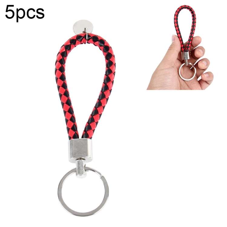 5pcs Car Key Ring Holder With Leather Strip(Red)