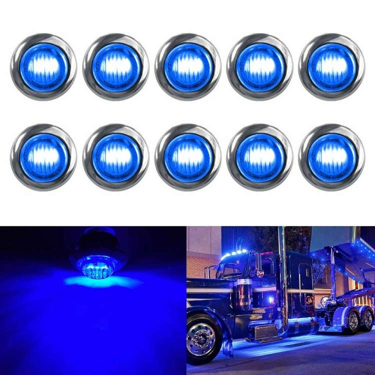 10 PCS MK-118 3/4 inch Metal Frame Car / Truck 3LEDs Side Marker Indicator Lights ... (Blue Light)