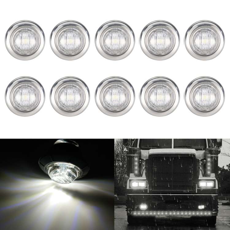 10 PCS MK-118 3/4 inch Metal Frame Car / Truck 3LEDs Side Marker Indicator Light ... (White Light)