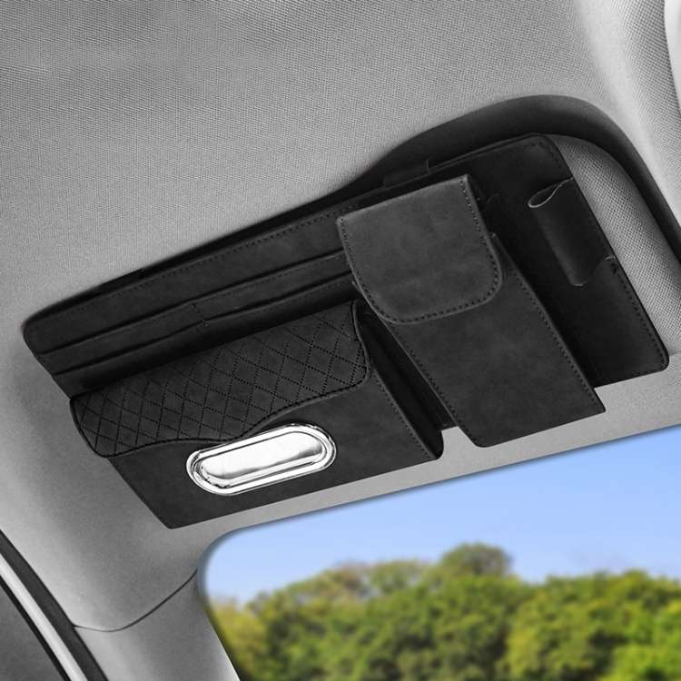 Car Sheepskin Leather Sun Visor Storage Clip (Black)