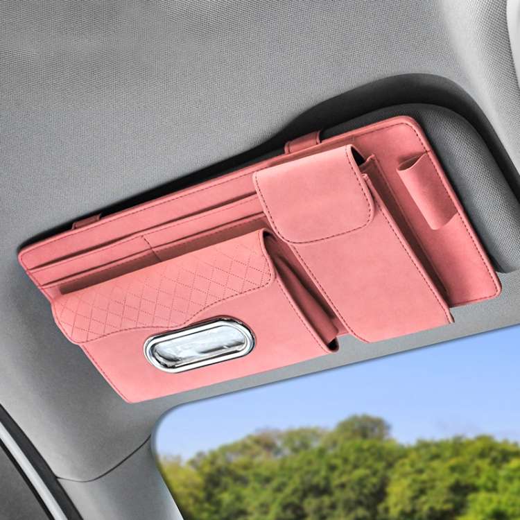 Car Sheepskin Leather Sun Visor Storage Clip (Pink)