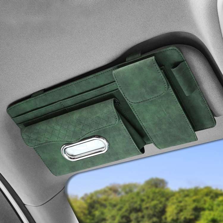 Car Sheepskin Leather Sun Visor Storage Clip (Green)