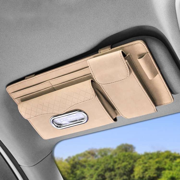 Car Sheepskin Leather Sun Visor Storage Clip (Beige)