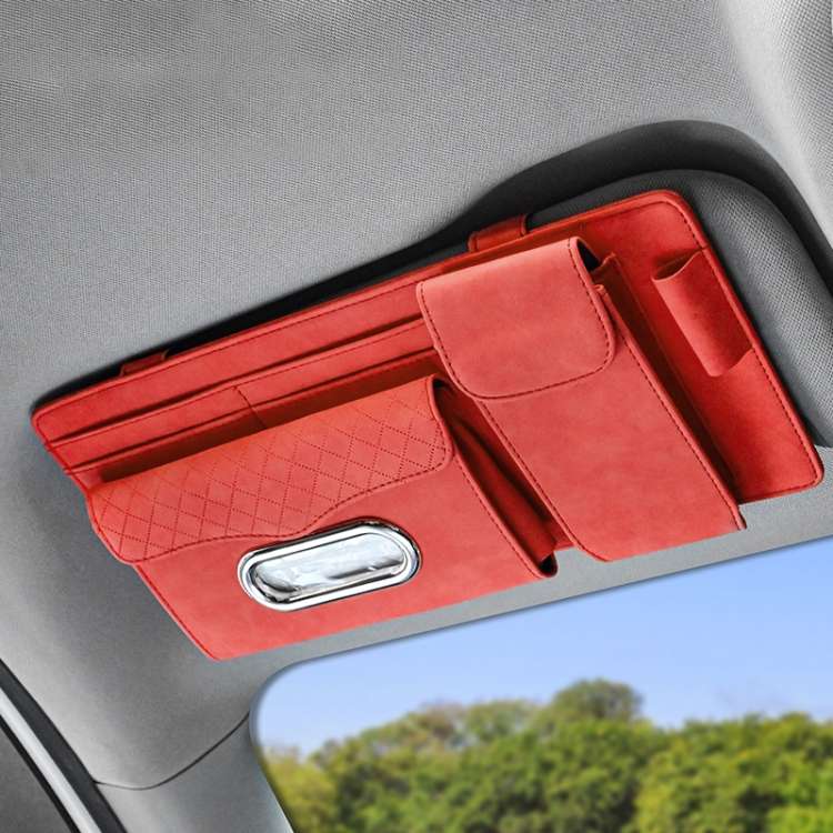 Car Sheepskin Leather Sun Visor Storage Clip (Red)