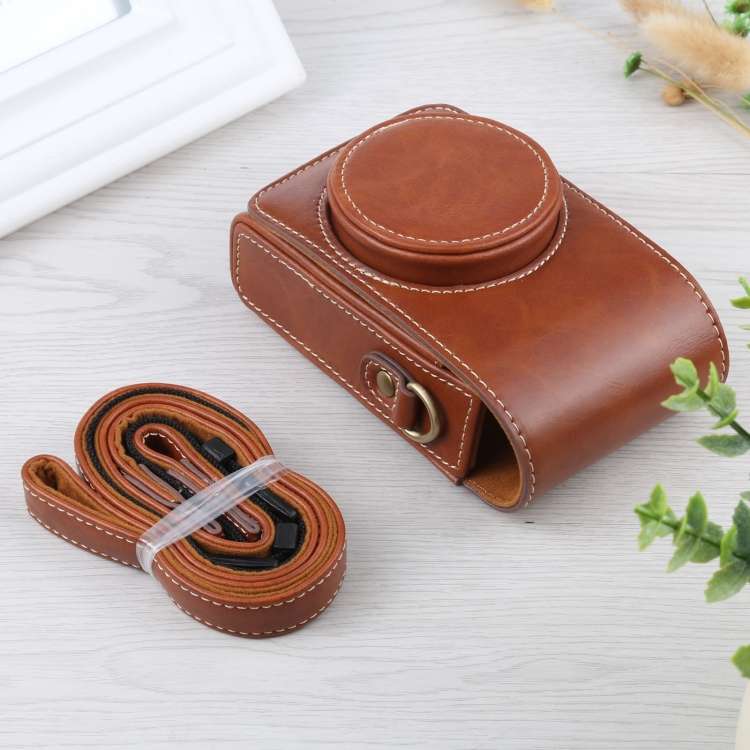 Vertical Flip Full Body Camera PU Leather Case Bag with Strap for Ricoh GR III / GRII ... (Brown)