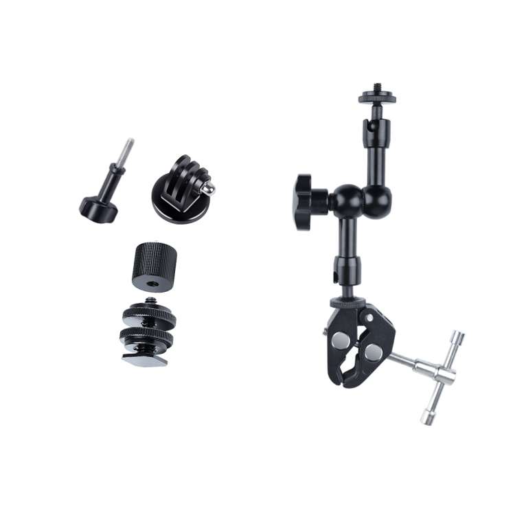7 inch Adjustable Friction Articulating Magic Arm + Large Claws Clips (Black)