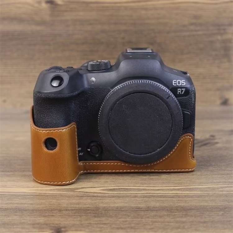 For Canon EOS R7 1/4 inch Thread PU Leather Camera Half Case Base (Brown)