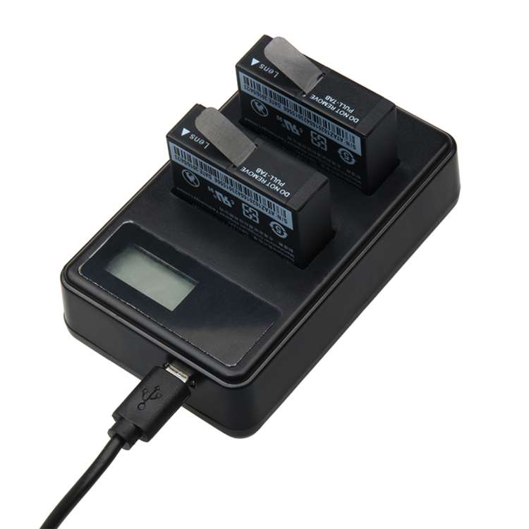 LCD Screen Dual Batteries Charger with USB Cable for Xiaoyi 4K Sport Camera, Displays C ... (XM47)