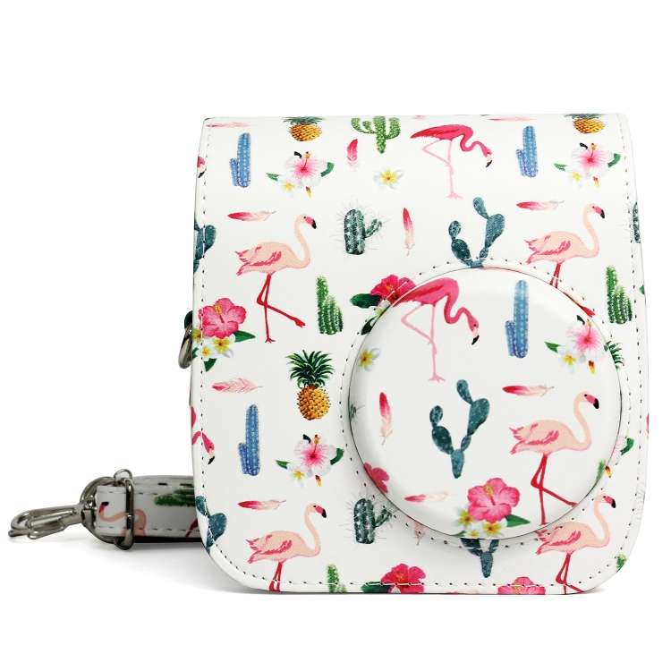 Flamingo Cactus Pattern PU Leather Protective Camera Case Bag For FUJIFILM Instax Mini 7S / 7C Cam