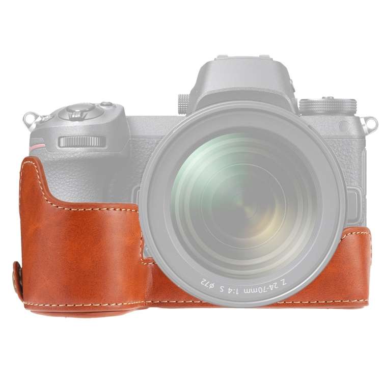 1/4 inch Thread PU Leather Camera Half Case Base for Nikon Z6 / Z7 (Brown)