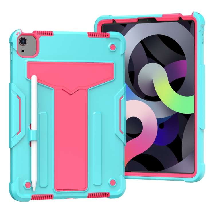 For iPad Air 2022 / 2020 10.9 / iPad Pro 11 T-shaped Bracket Contrast Co ... (Mint Green+Rose Red)