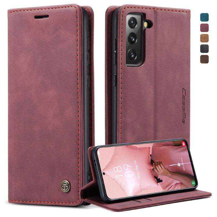 For Samsung Galaxy S21 5G CaseMe 013 Multifunctional Horizontal Flip Leather Case w ... (Wine Red)