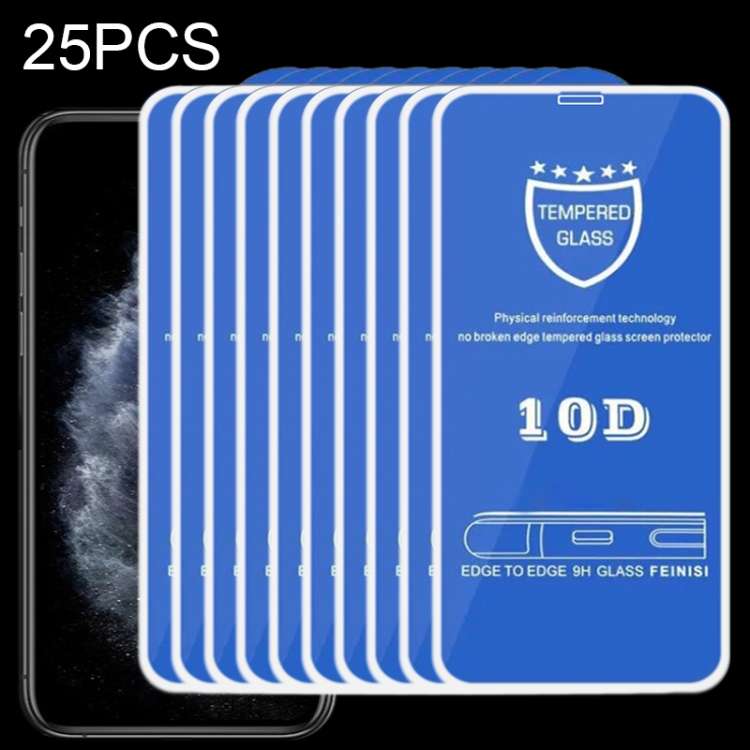 25 PCS 9H 10D Full Screen Tempered Glass Screen Protector For iPhone XS Max / 11 Pro Max(White)