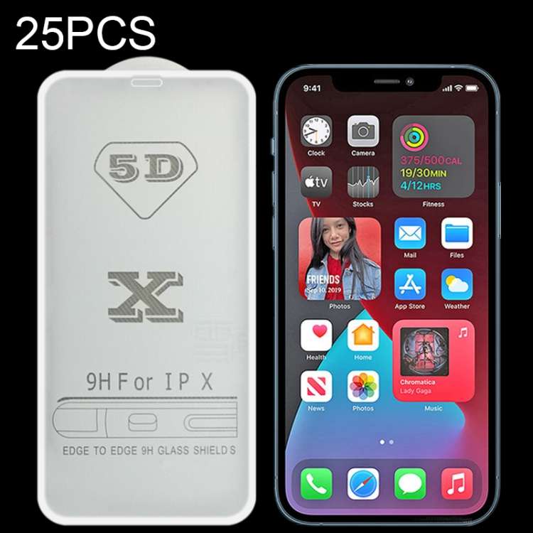For iPhone 12 Pro Max 25pcs 9H 5D Full Glue Full Screen Tempered Glass Film(White)