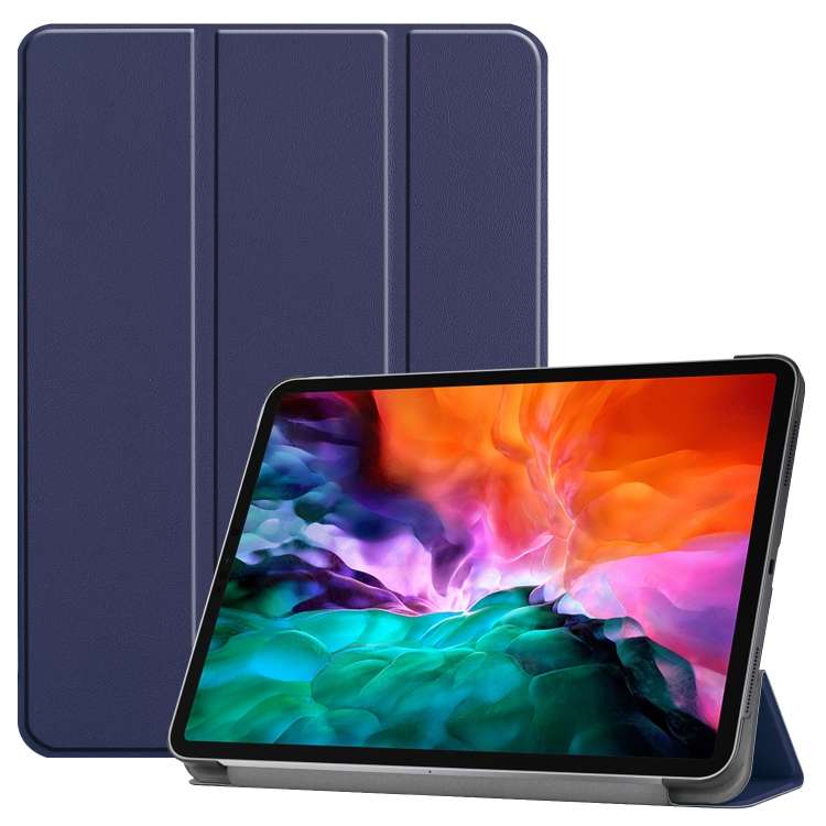 For iPad Air 13 2024 / Pro 12.9 2022 Custer Texture 3-folding Smart Leather Tablet Case(Dark Blue)