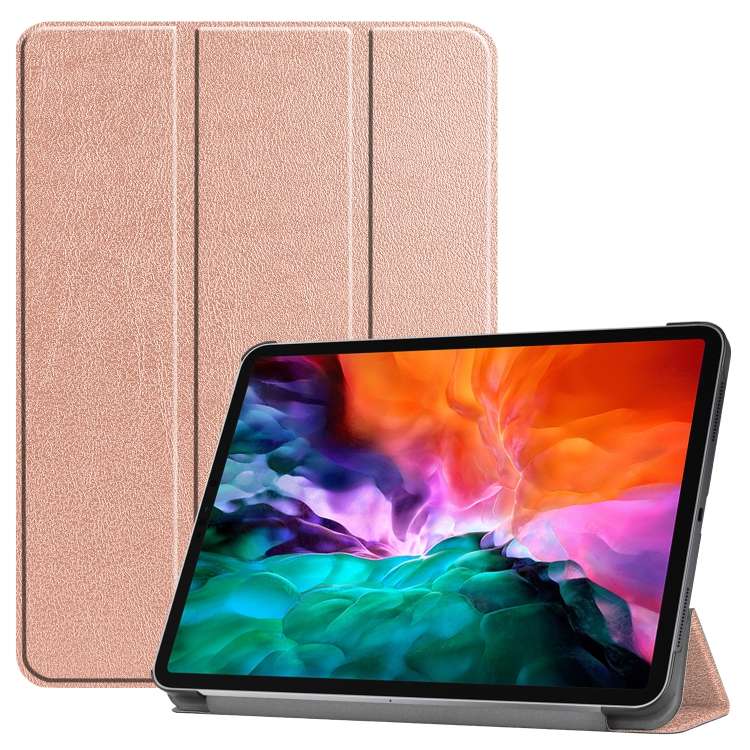 For iPad Air 13 2024 / Pro 12.9 2022 Custer Texture 3-folding Smart Leather Tablet Case(Rose Gold)