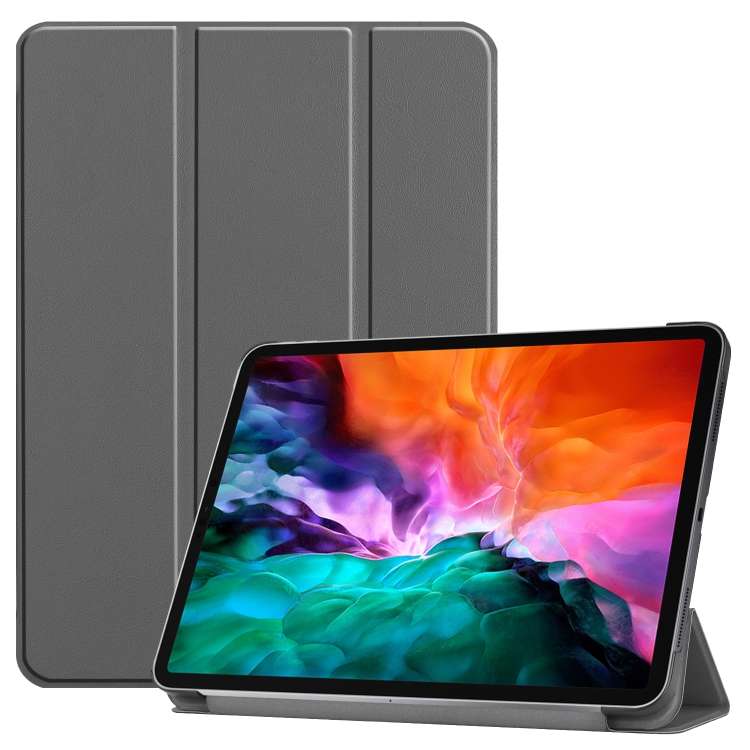 For iPad Air 13 2024 / Pro 12.9 2022 Custer Texture 3-folding Smart Leather Tablet Case(Grey)