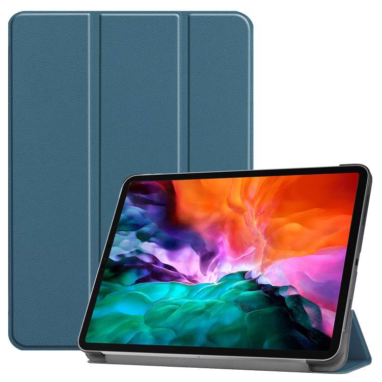 For iPad Air 13 2024 / Pro 12.9 2022 Custer Texture 3-folding Smart Leather Table ... (Dark Green)