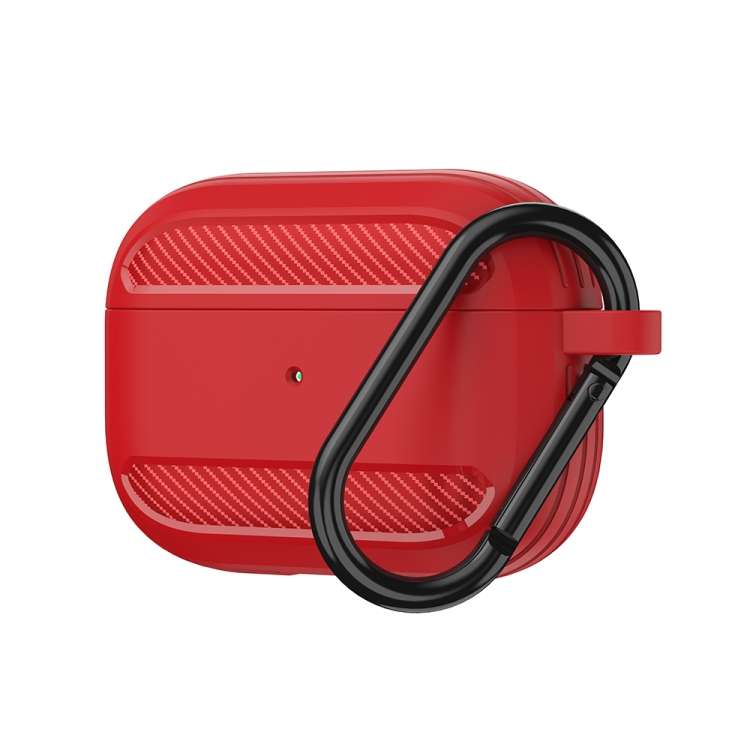 Wireless Earphones Shockproof Carbon Fiber Armor TPU Protective Case For AirPods Pro(Red)