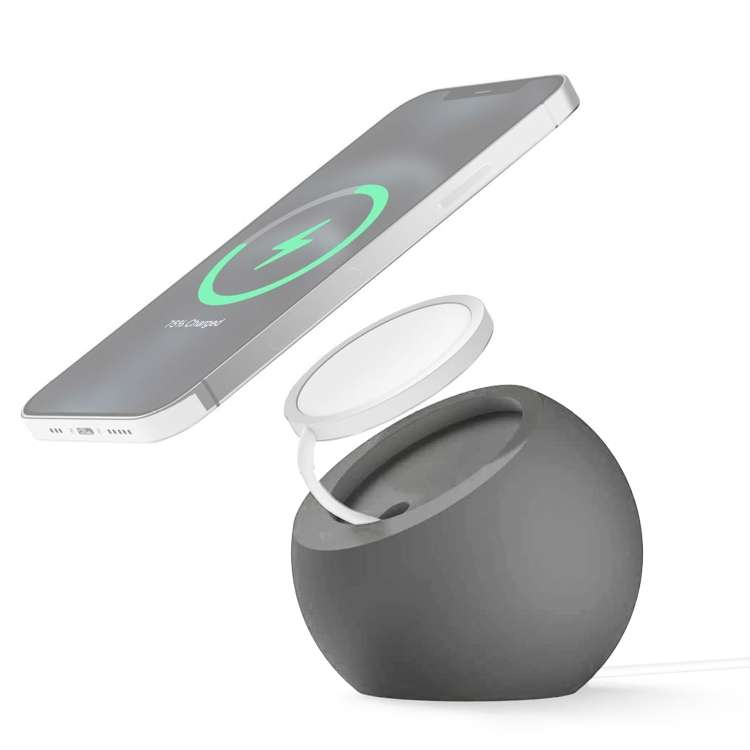 Silicone Pellet Magsafe Magnetic Charger Holder for iPhone 12 Series and Above(Grey)