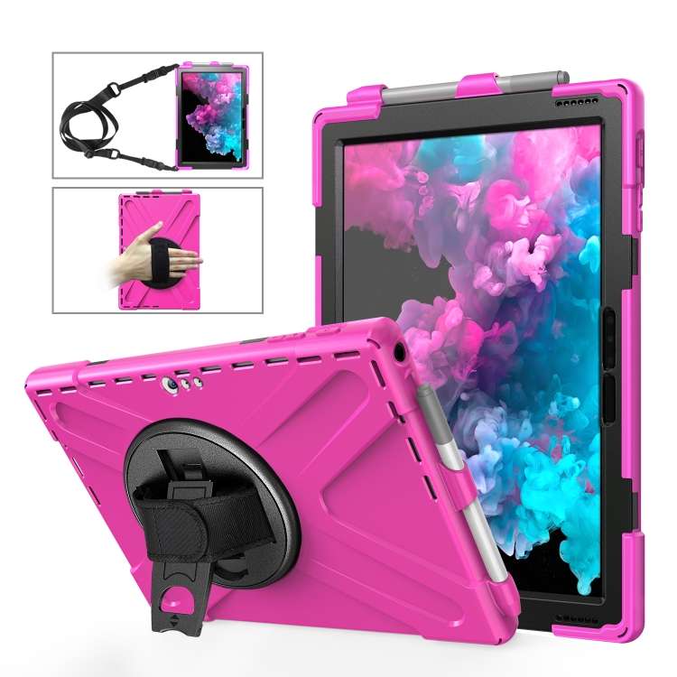 For Microsoft Surface Pro 4 / 5 Shockproof Colorful Silicone + PC Protective Case w ... (Rose Red)