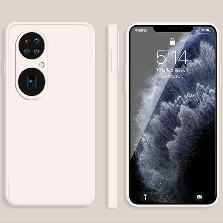 For Huawei P50 Pro Solid Color Imitation Liquid Silicone Straight Edge Dropproof Full ... (White)