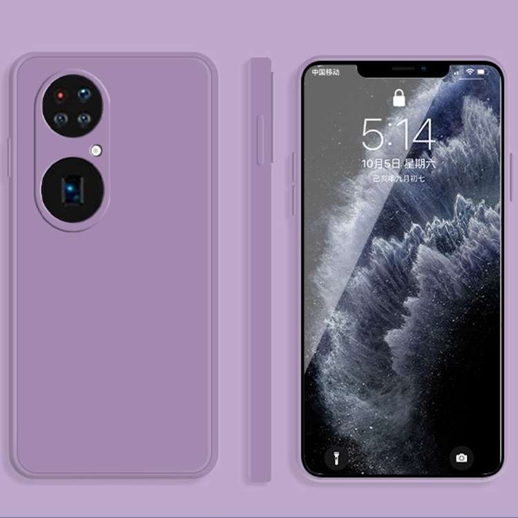 For Huawei P50 Pro Solid Color Imitation Liquid Silicone Straight Edge Dropproof Full ... (Purple)